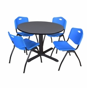 48 IN. ROUND X-BASE BREAKROOM TABLE- GREY & 4 M STACK CHAIRS- BLUE <FONT COLOR=GREEN>-FREE SHIPPING-</FONT>