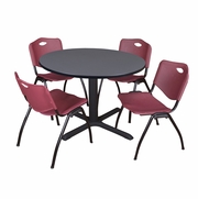48 IN. ROUND X-BASE BREAKROOM TABLE- GREY & 4 M STACK CHAIRS- BURGUNDY <FONT COLOR=GREEN>-FREE SHIPPING-</FONT>