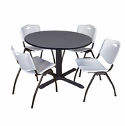 48 IN. ROUND X-BASE BREAKROOM TABLE- GREY & 4 M STACK CHAIRS- GREY <FONT COLOR=GREEN>-FREE SHIPPING-</FONT>