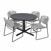 48 IN. ROUND X-BASE BREAKROOM TABLE- GREY & 4 STACK CHAIRS- GREY <FONT COLOR=GREEN>-FREE SHIPPING-</FONT>