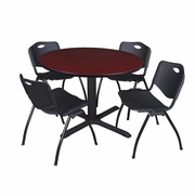 48 IN. ROUND X-BASE BREAKROOM TABLE- MAHOGANY & 4 M STACK CHAIRS- BLACK <FONT COLOR=GREEN>-FREE SHIPPING-</FONT>