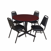 48 IN. ROUND X-BASE BREAKROOM TABLE- MAHOGANY & 4 RESTAURANT STACK CHAIRS- BLACK <FONT COLOR=GREEN>-FREE SHIPPING-</FONT>