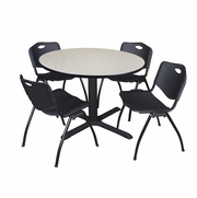 48 IN. ROUND X-BASE BREAKROOM TABLE- MAPLE & 4 M STACK CHAIRS- BLACK <FONT COLOR=GREEN>-FREE SHIPPING-</FONT>