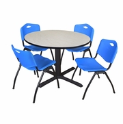 48 IN. ROUND X-BASE BREAKROOM TABLE- MAPLE & 4 M STACK CHAIRS- BLUE <FONT COLOR=GREEN>-FREE SHIPPING-</FONT>
