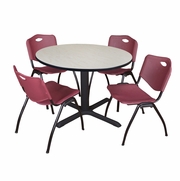 48 IN. ROUND X-BASE BREAKROOM TABLE- MAPLE & 4 M STACK CHAIRS- BURGUNDY <FONT COLOR=GREEN>-FREE SHIPPING-</FONT>