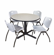 48 IN. ROUND X-BASE BREAKROOM TABLE- MAPLE & 4 M STACK CHAIRS- GREY <FONT COLOR=GREEN>-FREE SHIPPING-</FONT>