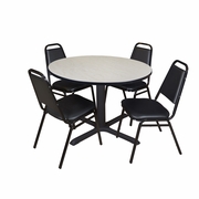 48 IN. ROUND X-BASE BREAKROOM TABLE- MAPLE & 4 RESTAURANT STACK CHAIRS- BLACK <FONT COLOR=GREEN>-FREE SHIPPING-</FONT>