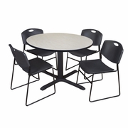 48 IN. ROUND X-BASE BREAKROOM TABLE- MAPLE & 4 STACK CHAIRS- BLACK <FONT COLOR=GREEN>-FREE SHIPPING-</FONT>