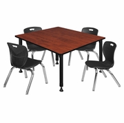 48 IN. SQUARE ADJUSTABLE CLASSROOM TABLE- CHERRY & 4 ANDY 12 IN. STACK CHAIRS- BLACK <FONT COLOR=GREEN>-FREE SHIPPING-</FONT>