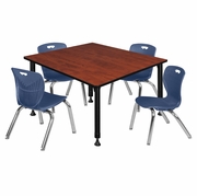 48 IN. SQUARE ADJUSTABLE CLASSROOM TABLE- CHERRY & 4 ANDY 12 IN. STACK CHAIRS- BLUE <FONT COLOR=GREEN>-FREE SHIPPING-</FONT>