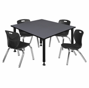48 IN. SQUARE ADJUSTABLE CLASSROOM TABLE- GREY & 4 ANDY 12 IN. STACK CHAIRS- BLACK <FONT COLOR=GREEN>-FREE SHIPPING-</FONT>