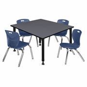 48 IN. SQUARE ADJUSTABLE CLASSROOM TABLE- GREY & 4 ANDY 12 IN. STACK CHAIRS- BLUE <FONT COLOR=GREEN>-FREE SHIPPING-</FONT>