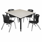 48 IN. SQUARE ADJUSTABLE CLASSROOM TABLE- MAPLE & 4 ANDY 12 IN. STACK CHAIRS- BLACK <FONT COLOR=GREEN>-FREE SHIPPING-</FONT>