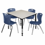 48 IN. SQUARE ADJUSTABLE CLASSROOM TABLE- MAPLE & 4 ANDY 18 IN. STACK CHAIRS- BLUE <FONT COLOR=GREEN>-FREE SHIPPING-</FONT>