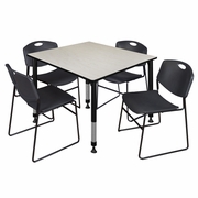 48 IN. SQUARE ADJUSTABLE CLASSROOM TABLE- MAPLE & 4 STACK CHAIRS- BLACK <FONT COLOR=GREEN>-FREE SHIPPING-</FONT>