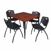 48 IN. SQUARE BREAKROOM TABLE- CHERRY TOP, BLACK BASE & 4 M STACK CHAIRS- BLACK <FONT COLOR=GREEN>-FREE SHIPPING-</FONT>