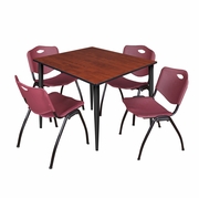 48 IN. SQUARE BREAKROOM TABLE- CHERRY TOP, BLACK BASE & 4 M STACK CHAIRS- BURGUNDY <FONT COLOR=GREEN>-FREE SHIPPING-</FONT>