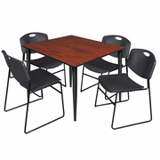 48 IN. SQUARE BREAKROOM TABLE- CHERRY TOP, BLACK BASE & 4 STACK CHAIRS- BLACK <FONT COLOR=GREEN>-FREE SHIPPING-</FONT>