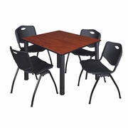48 IN SQUARE BREAKROOM TABLE- CHERRY TOP, BLACK LEGS, 4 M STACK CHAIRS- BLACK <FONT COLOR=GREEN>-FREE SHIPPING-</FONT>