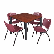 48 IN SQUARE BREAKROOM TABLE- CHERRY TOP, BLACK LEGS, 4 M STACK CHAIRS- BURGUNDY <FONT COLOR=GREEN>-FREE SHIPPING-</FONT>