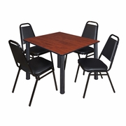 48 IN SQUARE BREAKROOM TABLE- CHERRY TOP, BLACK LEGS, 4 RESTAURANT STACK CHAIRS <FONT COLOR=GREEN>-FREE SHIPPING-</FONT>