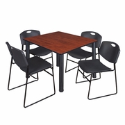 48 IN SQUARE BREAKROOM TABLE- CHERRY TOP, BLACK LEGS, 4 STACK CHAIRS- BLACK <FONT COLOR=GREEN>-FREE SHIPPING-</FONT>