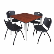 48 IN. SQUARE BREAKROOM TABLE- CHERRY TOP, CHROME BASE & 4 M STACK CHAIRS- BLACK <FONT COLOR=GREEN>-FREE SHIPPING-</FONT>