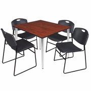 48 IN. SQUARE BREAKROOM TABLE- CHERRY TOP, CHROME BASE & 4 STACK CHAIRS- BLACK <FONT COLOR=GREEN>-FREE SHIPPING-</FONT>