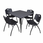 48 IN. SQUARE BREAKROOM TABLE- GREY TOP, BLACK BASE & 4 M STACK CHAIRS- BLACK <FONT COLOR=GREEN>-FREE SHIPPING-</FONT>
