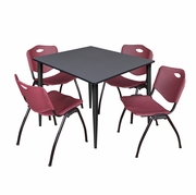 48 IN. SQUARE BREAKROOM TABLE- GREY TOP, BLACK BASE & 4 M STACK CHAIRS- BURGUNDY <FONT COLOR=GREEN>-FREE SHIPPING-</FONT>
