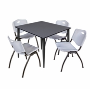 48 IN. SQUARE BREAKROOM TABLE- GREY TOP, BLACK BASE & 4 M STACK CHAIRS- GREY <FONT COLOR=GREEN>-FREE SHIPPING-</FONT>