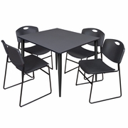 48 IN. SQUARE BREAKROOM TABLE- GREY TOP, BLACK BASE & 4 STACK CHAIRS- BLACK <FONT COLOR=GREEN>-FREE SHIPPING-</FONT>