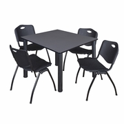 48 IN SQUARE BREAKROOM TABLE- GREY TOP, BLACK LEGS, 4 M STACK CHAIRS- BLACK <FONT COLOR=GREEN>-FREE SHIPPING-</FONT>