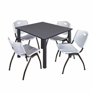 48 IN SQUARE BREAKROOM TABLE- GREY TOP, BLACK LEGS, 4 M STACK CHAIRS- GREY <FONT COLOR=GREEN>-FREE SHIPPING-</FONT>
