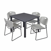 48 IN SQUARE BREAKROOM TABLE- GREY TOP, BLACK LEGS, 4 STACK CHAIRS- GREY <FONT COLOR=GREEN>-FREE SHIPPING-</FONT>