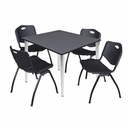 48 IN. SQUARE BREAKROOM TABLE- GREY TOP, CHROME BASE & 4 M STACK CHAIRS- BLACK <FONT COLOR=GREEN>-FREE SHIPPING-</FONT>