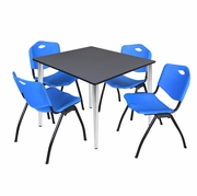 48 IN. SQUARE BREAKROOM TABLE- GREY TOP, CHROME BASE & 4 M STACK CHAIRS- BLUE <FONT COLOR=GREEN>-FREE SHIPPING-</FONT>