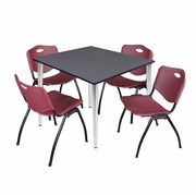48 IN. SQUARE BREAKROOM TABLE- GREY TOP, CHROME BASE & 4 M STACK CHAIRS- BURGUNDY <FONT COLOR=GREEN>-FREE SHIPPING-</FONT>