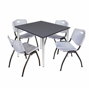 48 IN. SQUARE BREAKROOM TABLE- GREY TOP, CHROME BASE & 4 M STACK CHAIRS- GREY <FONT COLOR=GREEN>-FREE SHIPPING-</FONT>