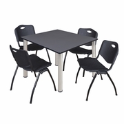 48 IN SQUARE BREAKROOM TABLE- GREY TOP, CHROME LEGS, 4 M STACK CHAIRS- BLACK <FONT COLOR=GREEN>-FREE SHIPPING-</FONT>