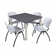 48 IN SQUARE BREAKROOM TABLE- GREY TOP, CHROME LEGS, 4 M STACK CHAIRS- GREY <FONT COLOR=GREEN>-FREE SHIPPING-</FONT>