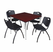 48 IN. SQUARE BREAKROOM TABLE- MAHOGANY TOP, CHROME BASE & 4 M STACK CHAIRS- BLACK <FONT COLOR=GREEN>-FREE SHIPPING-</FONT>