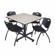 48 IN. SQUARE BREAKROOM TABLE- MAPLE, 4 M STACK CHAIRS- BLACK <FONT COLOR=GREEN>-FREE SHIPPING-</FONT>