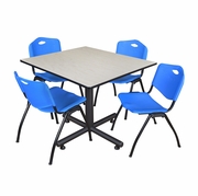 48 IN. SQUARE BREAKROOM TABLE- MAPLE, 4 M STACK CHAIRS- BLUE <FONT COLOR=GREEN>-FREE SHIPPING-</FONT>