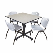 48 IN. SQUARE BREAKROOM TABLE- MAPLE, 4 M STACK CHAIRS- GREY <FONT COLOR=GREEN>-FREE SHIPPING-</FONT>