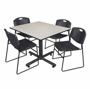 48 IN. SQUARE BREAKROOM TABLE- MAPLE, 4 STACK CHAIRS- BLACK <FONT COLOR=GREEN>-FREE SHIPPING-</FONT>