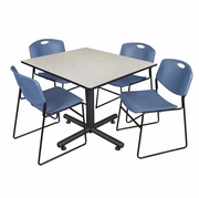 48 IN. SQUARE BREAKROOM TABLE- MAPLE, 4 STACK CHAIRS- BLUE <FONT COLOR=GREEN>-FREE SHIPPING-</FONT>