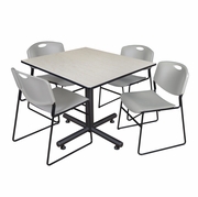 48 IN. SQUARE BREAKROOM TABLE- MAPLE, 4 STACK CHAIRS- GREY <FONT COLOR=GREEN>-FREE SHIPPING-</FONT>