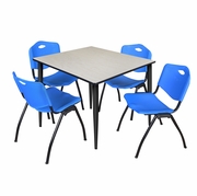 48 IN. SQUARE BREAKROOM TABLE- MAPLE TOP, BLACK BASE & 4 M STACK CHAIRS- BLUE <FONT COLOR=GREEN>-FREE SHIPPING-</FONT>