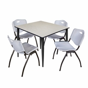 48 IN. SQUARE BREAKROOM TABLE- MAPLE TOP, BLACK BASE & 4 M STACK CHAIRS- GREY <FONT COLOR=GREEN>-FREE SHIPPING-</FONT>